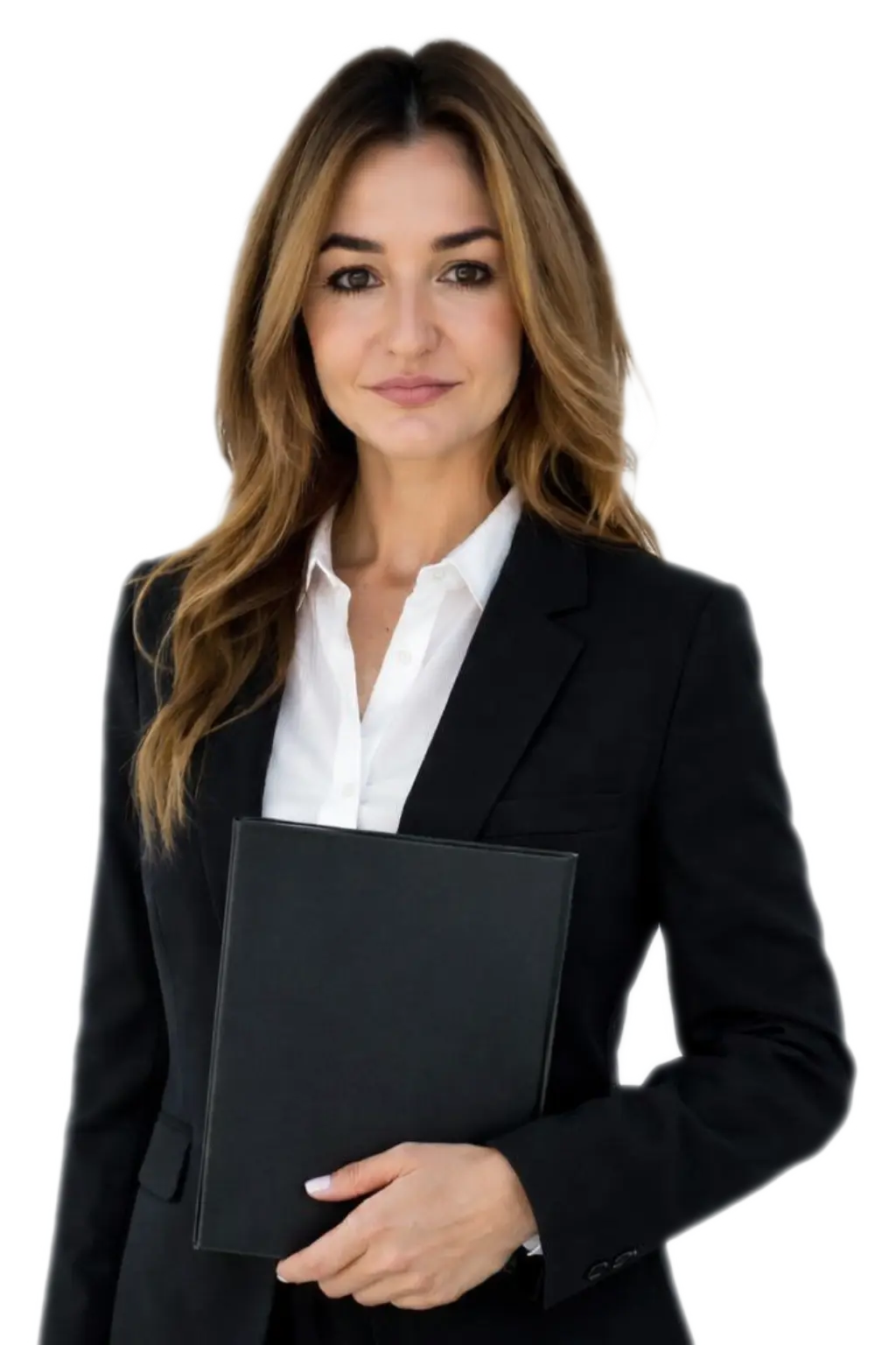 Angelika Artymiak pośrednik kredytowy w garniturze trzymająca notes z zapiskami