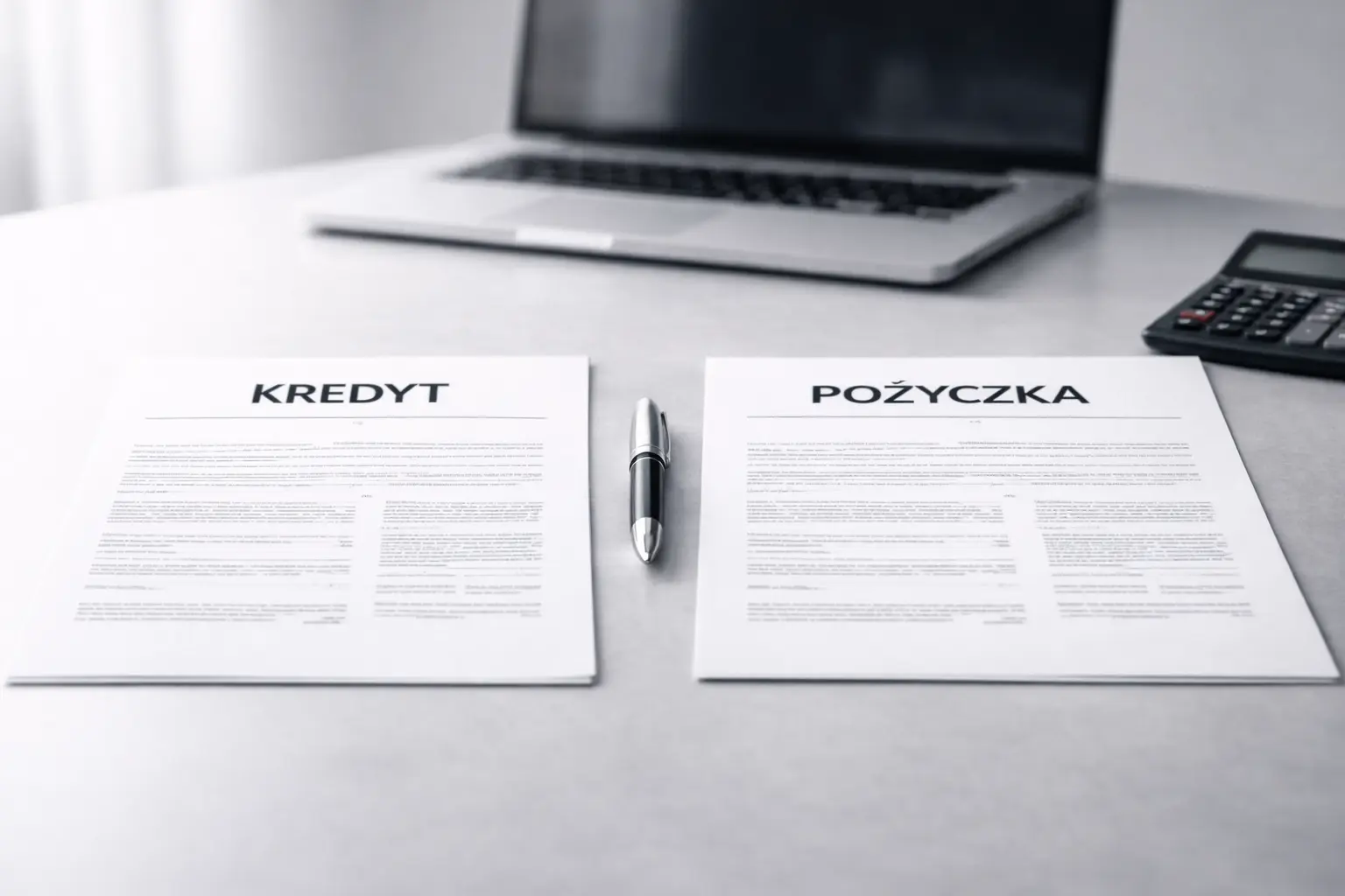 Dokumenty kredyt i pożyczka na biurku, porównanie warunków finansowania